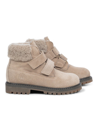 Winterstiefel aus Leder mit Lammfellfutter - Ecru