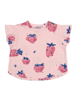 Jersey T-Shirt mit Erdbeer-Print - Rosa