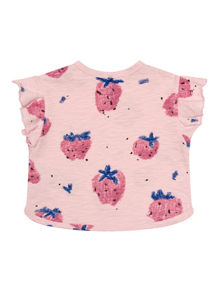 Jersey T-Shirt mit Erdbeer-Print - Rosa