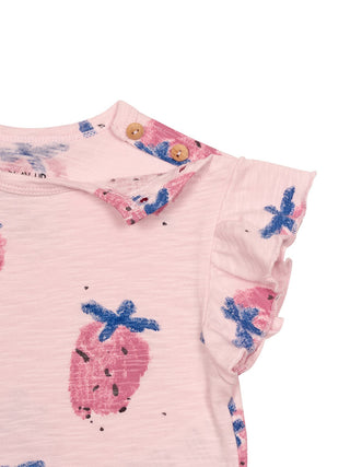 Jersey T-Shirt mit Erdbeer-Print - Rosa