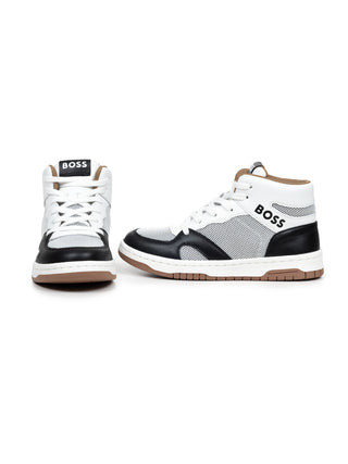 Hightop Sneakers aus Veloursleder und Mesh - Weiß/Schwarz_Bestand stimmt nicht Gr. 34