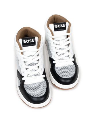 Hightop Sneakers aus Veloursleder und Mesh - Weiß/Schwarz_Bestand stimmt nicht Gr. 34