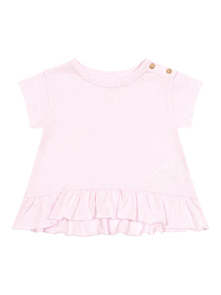 Flamé Jersey T-Shirt mit Volant - Rosa