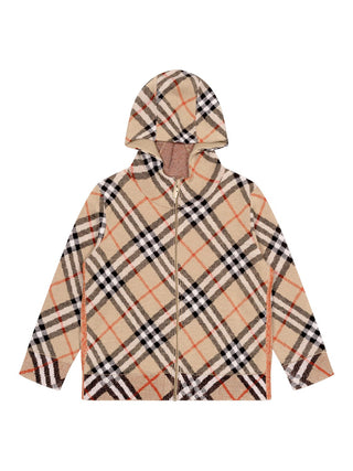 Jimmy Check Jacquard-Strick-Hoodie - Beige
