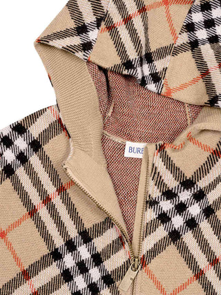Jimmy Check Jacquard-Strick-Hoodie - Beige
