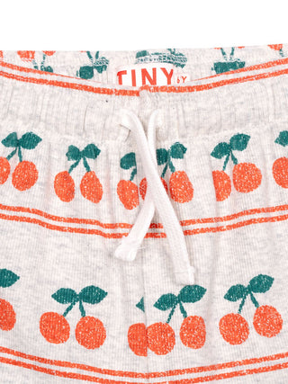 Gerippte Hose mit Kirschmuster - Grau meliert