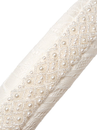 Haarreif mit Perlen- und Spitzen-Details - Weiß