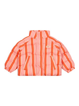 Retro Stripes kurze wattierte Steppjacke - Rot/Rosa