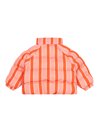 Retro Stripes kurze wattierte Steppjacke - Rot/Rosa