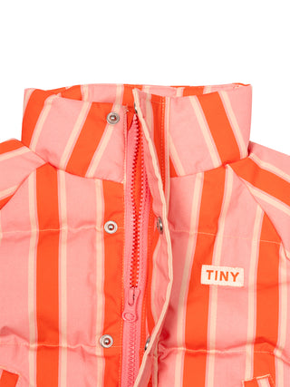 Retro Stripes kurze wattierte Steppjacke - Rot/Rosa