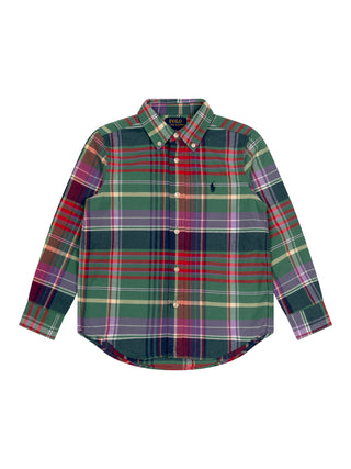 Kariertes Oxford-Hemd aus gebürsteter Baumwolle - Grün/Rot