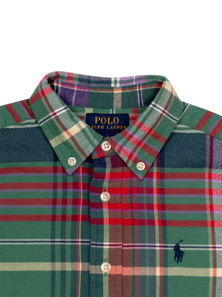 Kariertes Oxford-Hemd aus gebürsteter Baumwolle - Grün/Rot