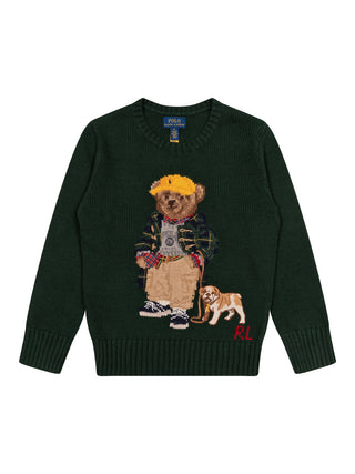 Strickpullover mit Polo-Bär - Grün