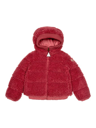 Adalbertas Daunenjacke aus Teddystoff mit Kapuze - Pink
