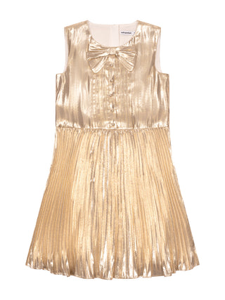 Plissiertes Kleid mit Schleife - Gold