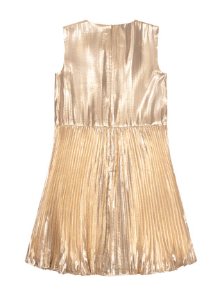 Plissiertes Kleid mit Schleife - Gold