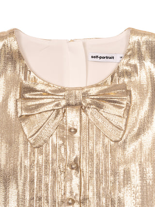 Plissiertes Kleid mit Schleife - Gold