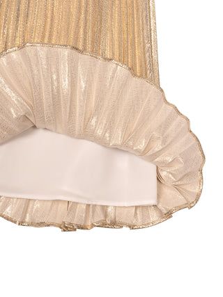 Plissiertes Kleid mit Schleife - Gold