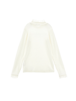 Rollkragenshirt mit Rüschen und Logo Ecru
