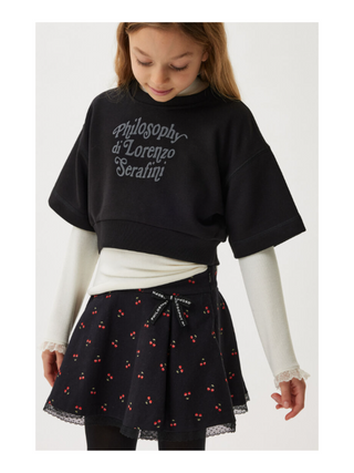 Rollkragenshirt mit Rüschen und Logo Schwarz