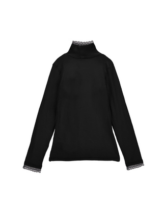 Rollkragenshirt mit Rüschen und Logo Schwarz