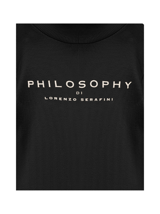 Rollkragenshirt mit Rüschen und Logo Schwarz