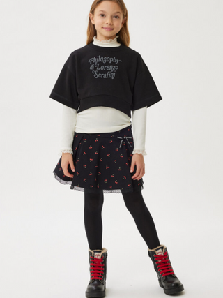 Rollkragenshirt mit Rüschen und Logo Schwarz