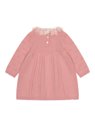 Strickkleid mit Spitzenkragen - Altrosa