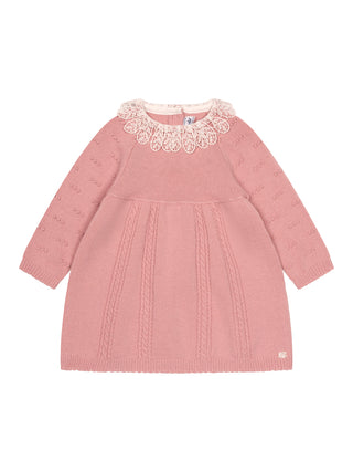 Strickkleid mit Spitzenkragen - Altrosa