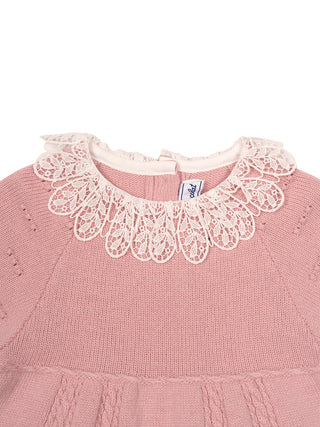 Strickkleid mit Spitzenkragen - Altrosa