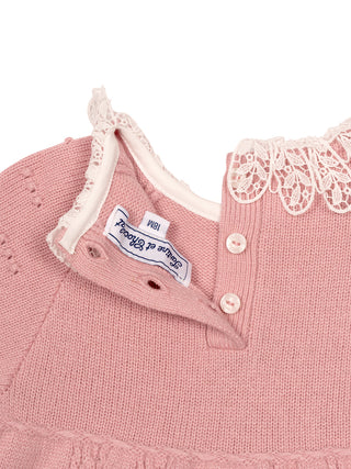 Strickkleid mit Spitzenkragen - Altrosa
