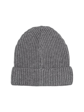 Strickmütze mit gummiertem Logo-Aufnäher - Grau