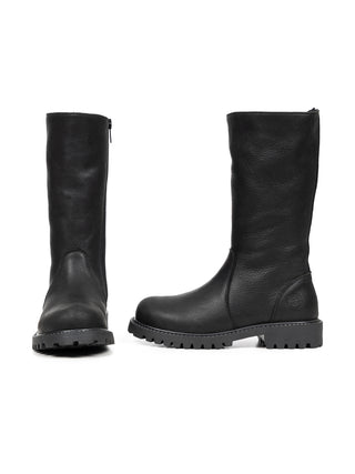 Hoher Schaffellstiefel mit Reißverschluss - Schwarz