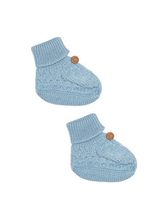Gestrickte Erstlingsschuhe aus Merinowolle - Blau