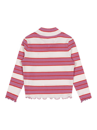 Geripptes Shirt mit Stehkragen - Rosa/Orange