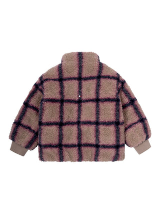 Lockere Bomberjacke aus Teddyfleece mit Karomuster - Rosa
