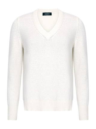 Kaschmirpullover mit V-Neck in Weiß