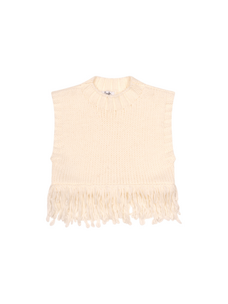 Strickweste mit Fransen - Creme