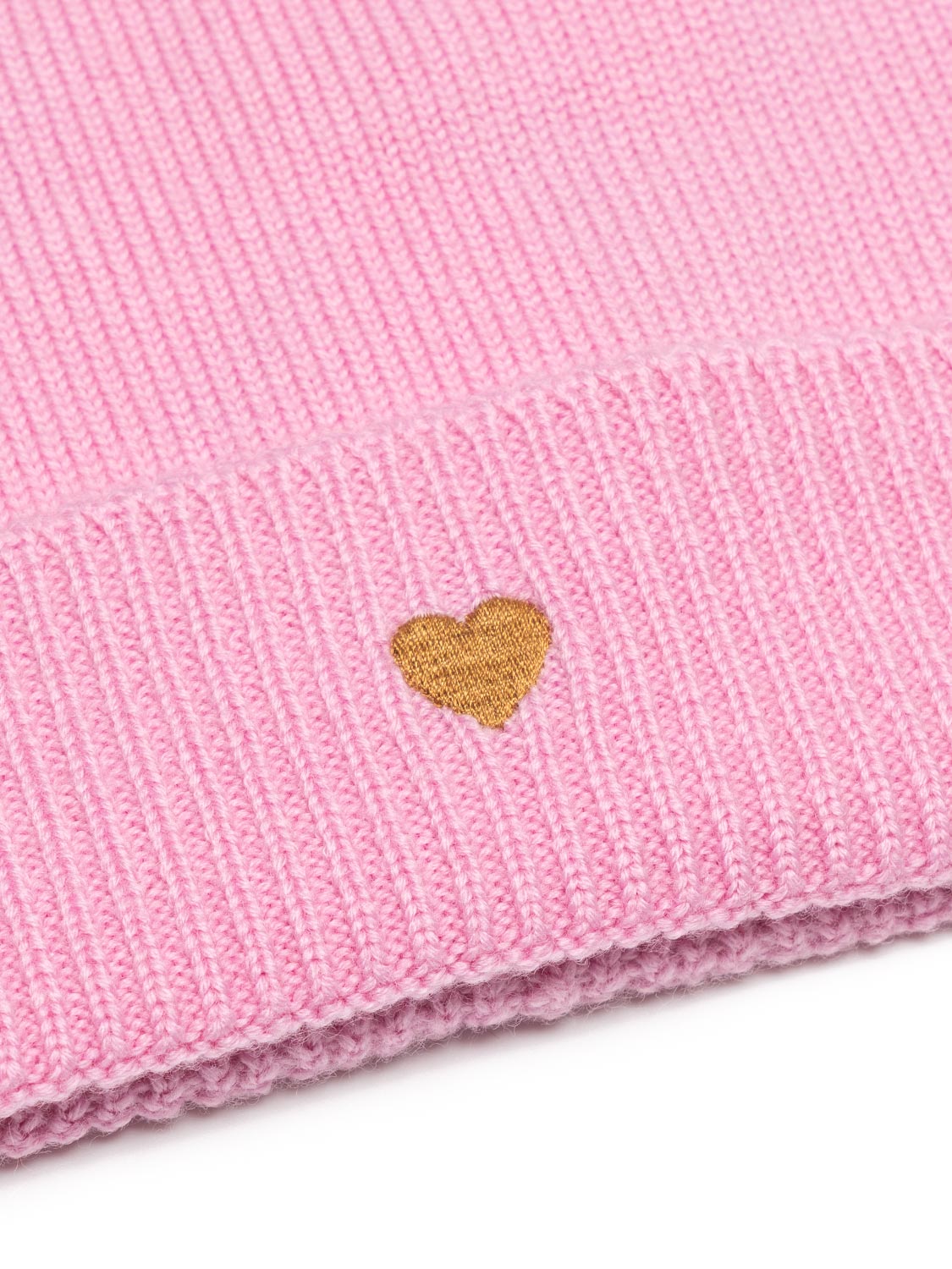 Wollmütze mit Herz- Stickerei - Rosa