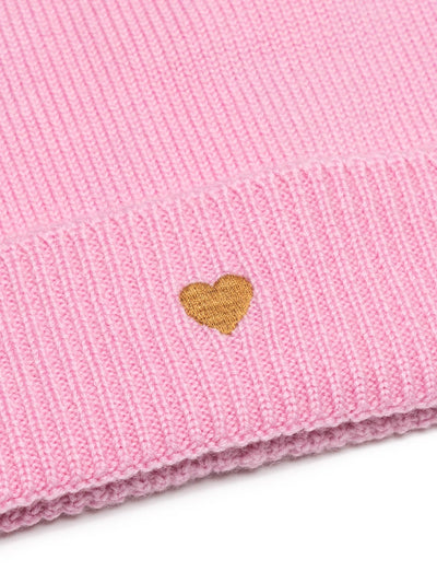 Wollmütze mit Herz- Stickerei - Rosa