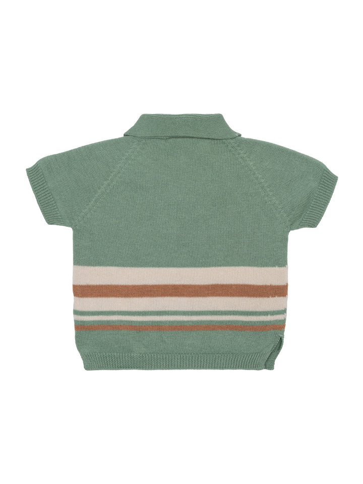 Kurzarm-Polo-Pullover Ozean aus Baumwollstrick - Mintgrün