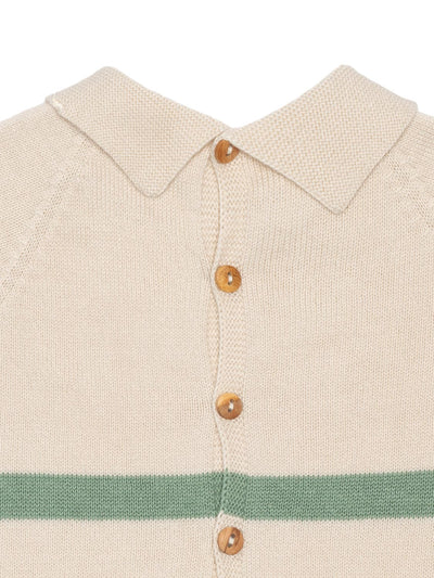 Kurzarm-Polo-Pullover aus Baumwollstrick - Beige/Mint