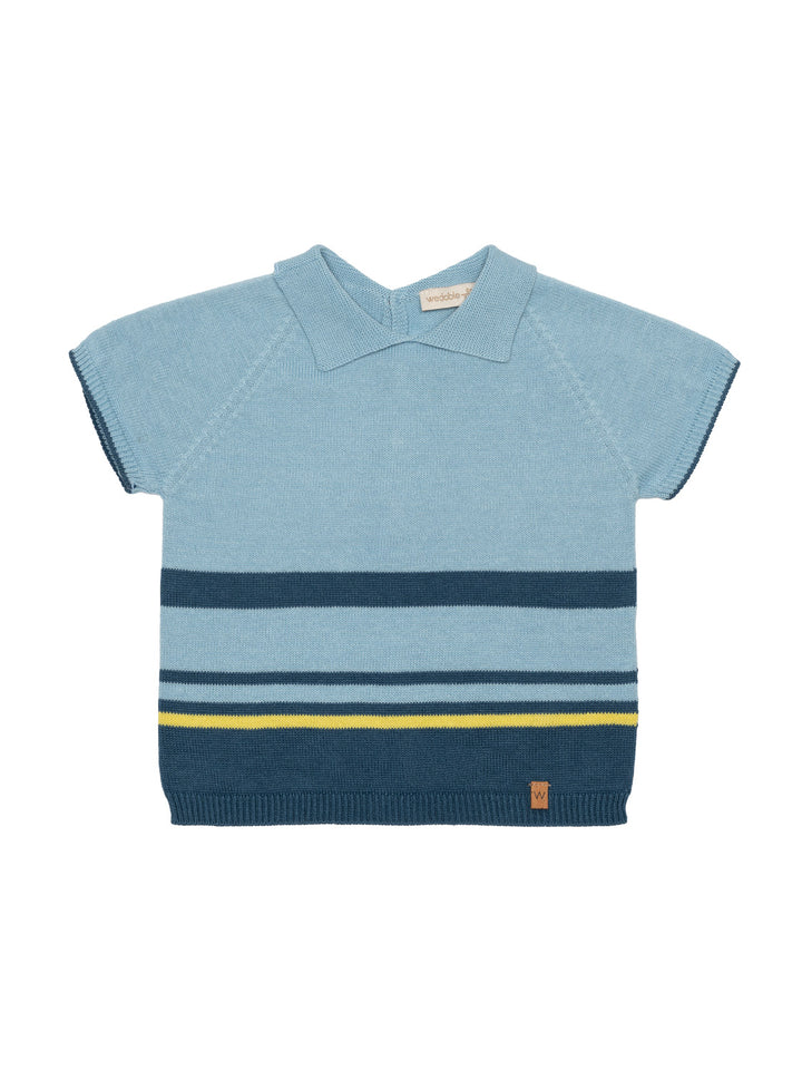 Kurzarm-Polo-Pullover aus Baumwollstrick - Hellblau