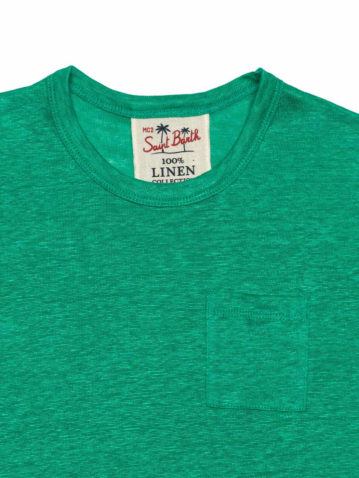 Alex T-Shirt aus Leinen mit Brusttasche - Grün