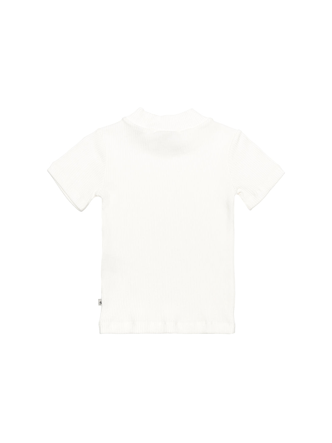 Geripptes T-Shirt mit Stehkragen - Creme