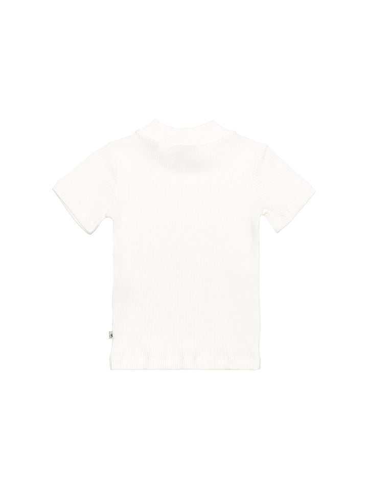 Geripptes T-Shirt mit Stehkragen - Creme