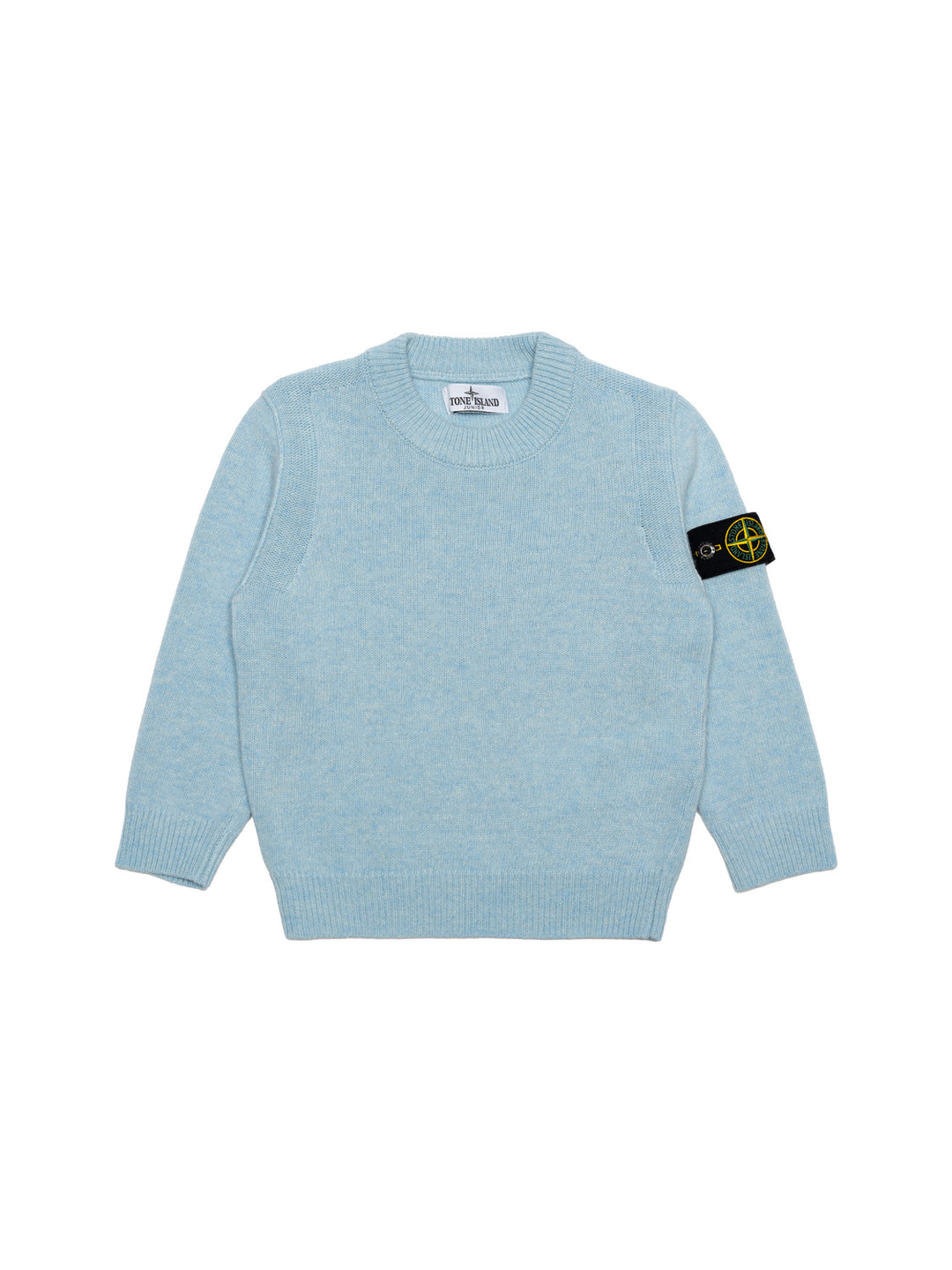 Melierter Strickpullover mit Logo-Patch - Hellblau