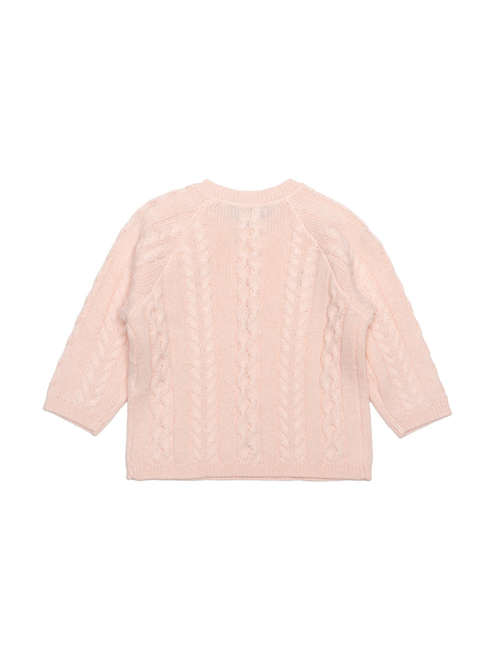 Zopfstrick-Pullover mit Blumen-Details - Rosa