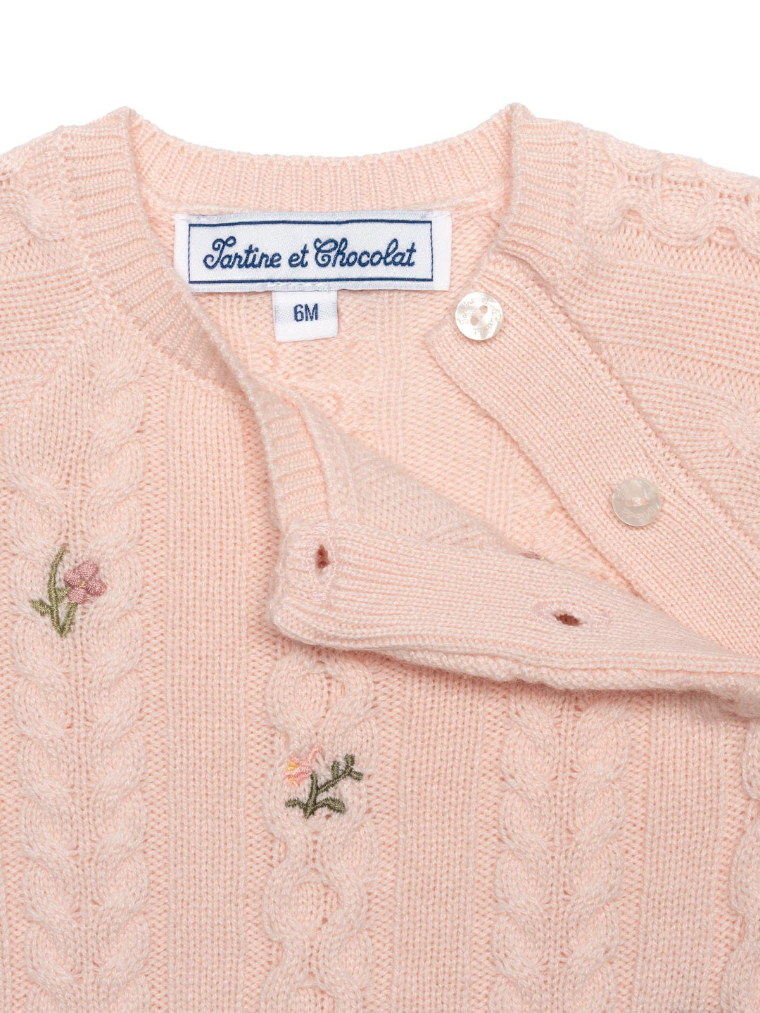 Zopfstrick-Pullover mit Blumen-Details - Rosa