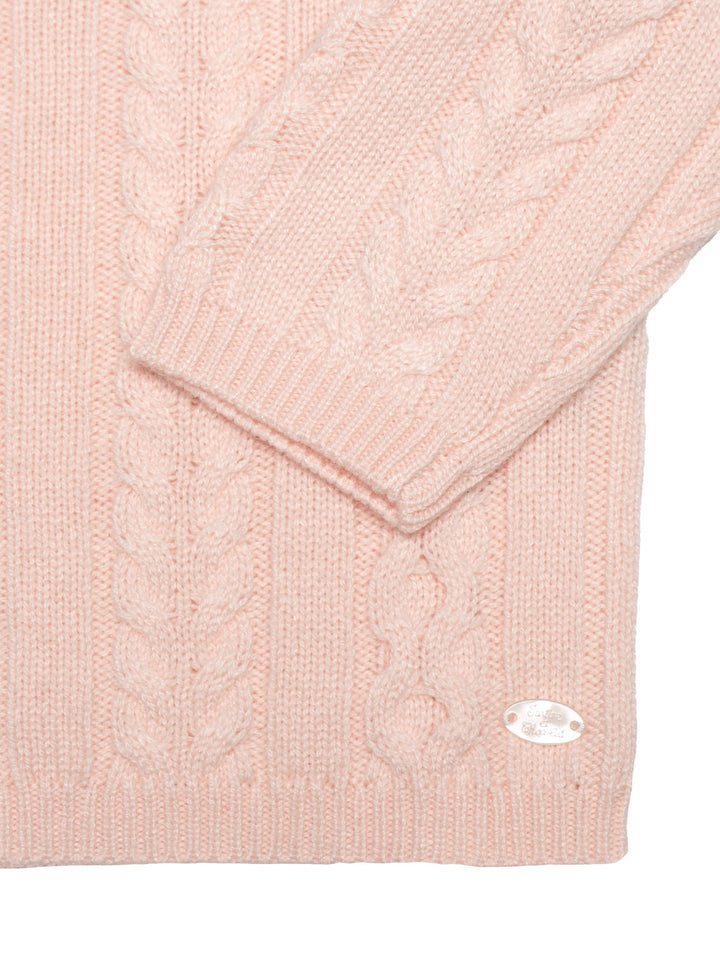 Zopfstrick-Pullover mit Blumen-Details - Rosa